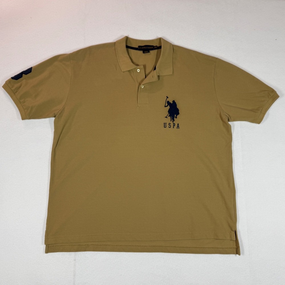 US Polo Assn Mens 2XL Tan Short Sleeve Pique Polo Shirt Big & Tall 11625088